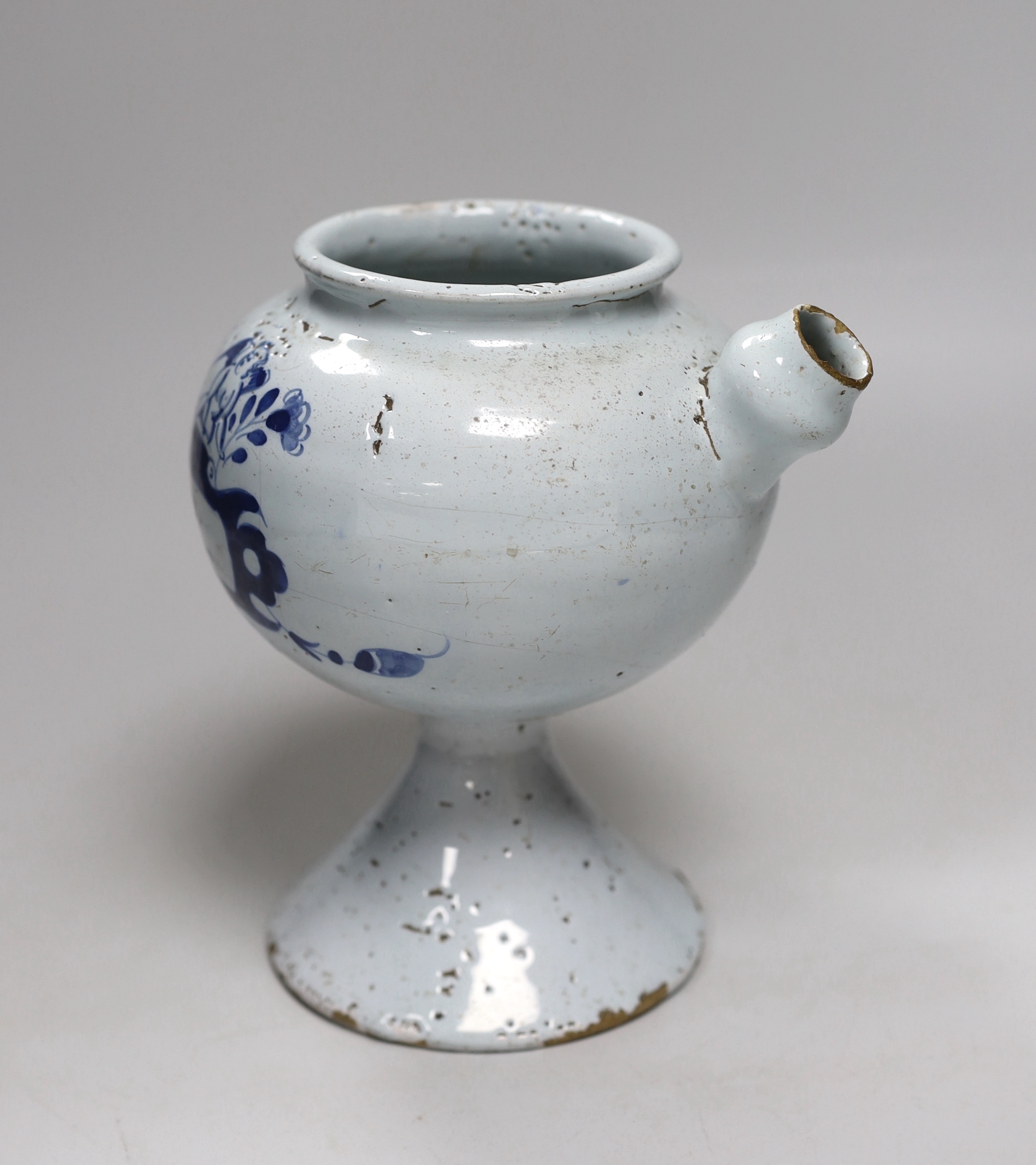 An 18th century English delftware wet drug jar titled S:PECTOR, 20cm high